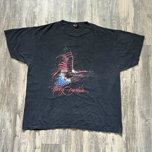 Vintage Harley Davidson Eagle American Flag Grand Teton Idaho T-Shirt Size XXL